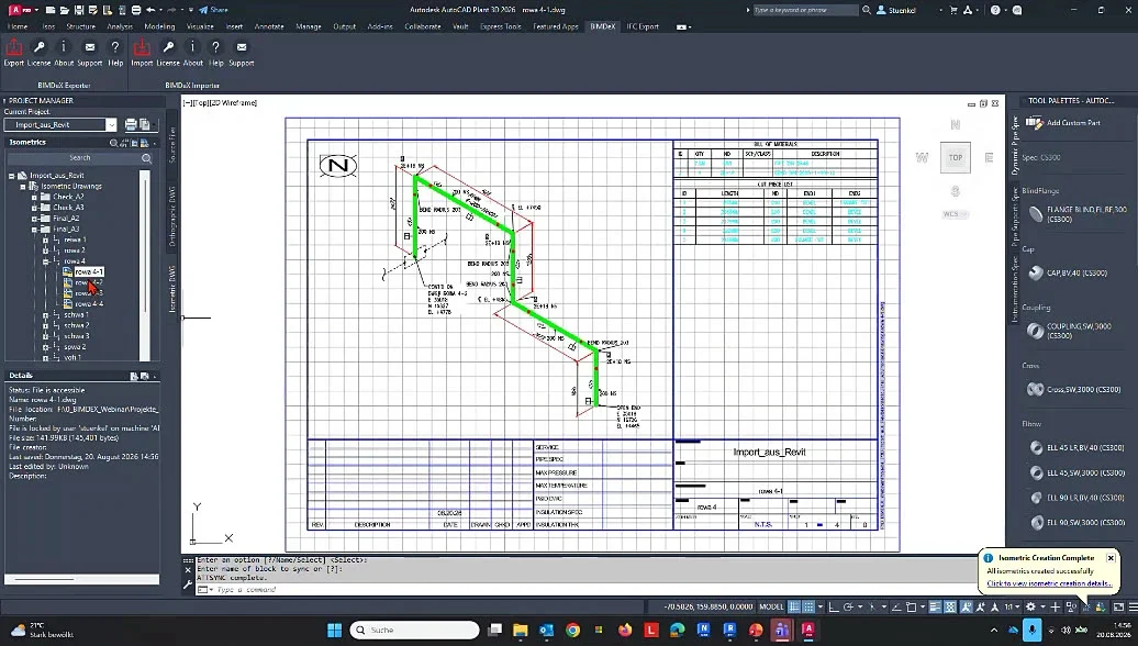 Der Rückweg – und die Isometrie aus dem Revit-Modell